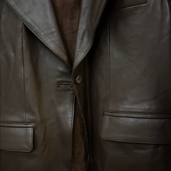 NOORA One-Button Leather Blazer Jacket Brown Sz L Lined Pockets - Picture 9 of 11